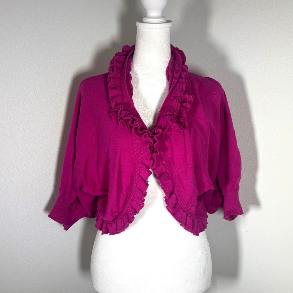 Ruffle Fairycore Vintage Cropped Cardigan Fuchsia Pink Shrug M Spiegel Y2K 90s